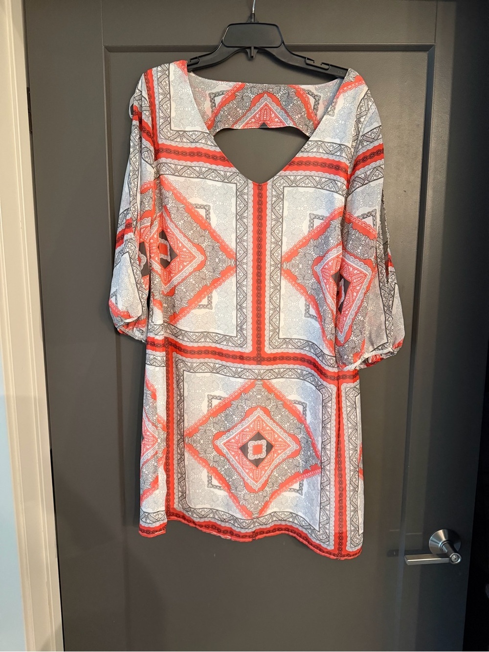 NWT Bisou Bisou Print Tunic Dress in Orange and Gray size 16